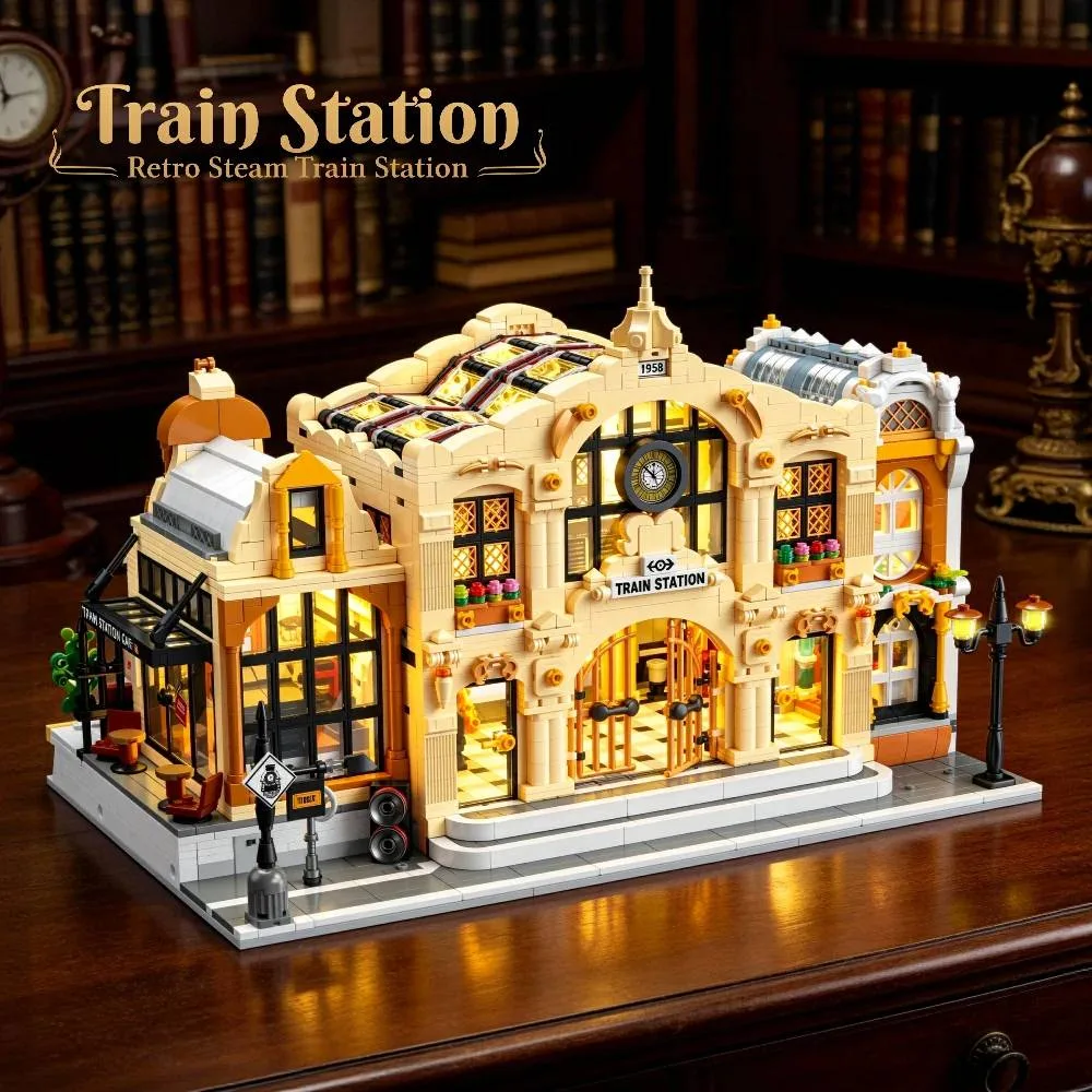 JIESTAR Gare ferroviaire vapeur vintage JJ avec lumières (JS-89140) - prix | Brick Broker