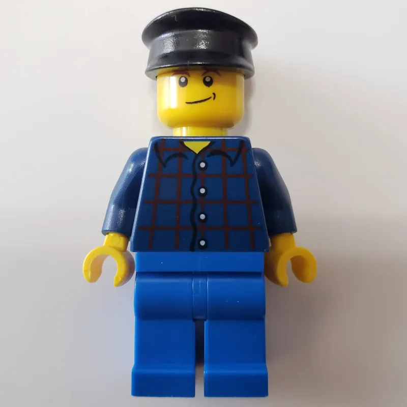 Man, Dark Blue Plaid Shirt, Blue Legs, Black… — minifigurine LEGO | Brick Broker