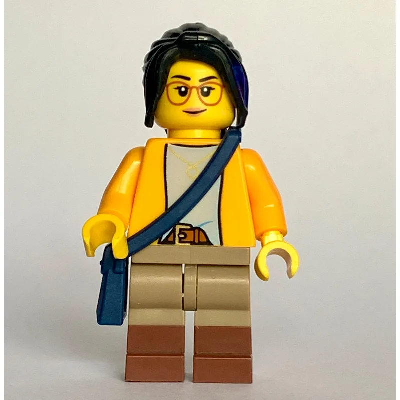 Woman, Orange Torso, Dark Tan Legs, Black Hair — minifigurine LEGO | Brick Broker