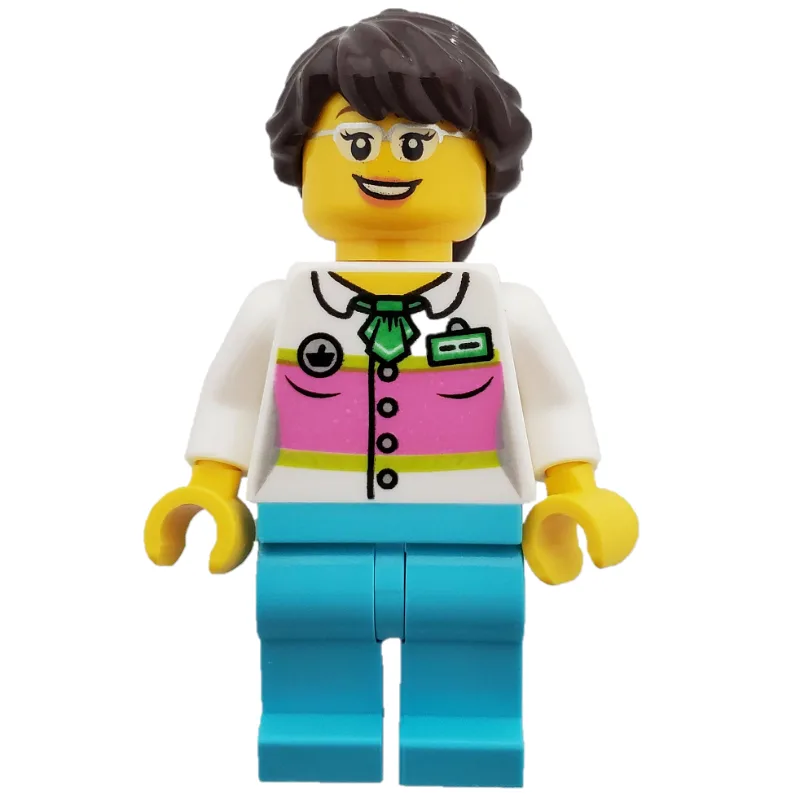 White Torso, Medium Azure Legs, Dark Brown Ha… — minifigurine LEGO | Brick Broker