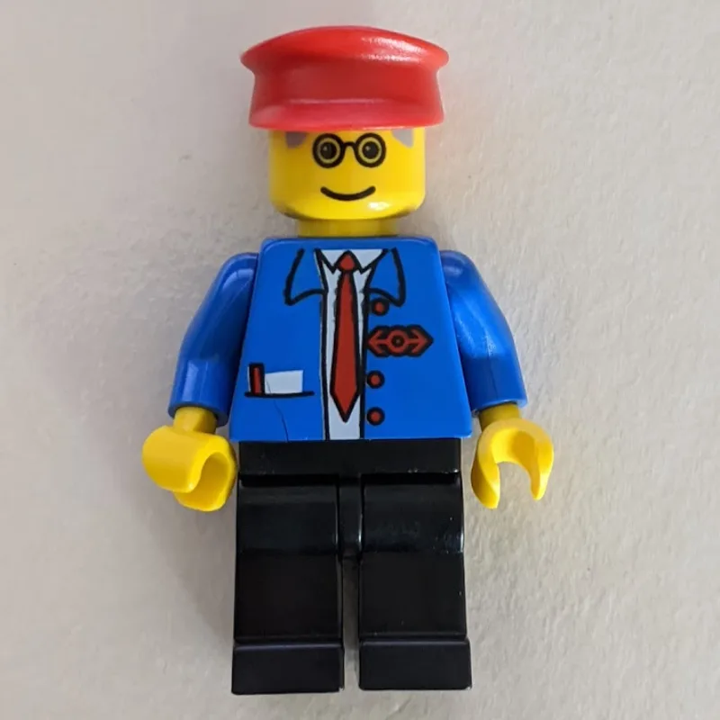 Train Employee - Blue Torso, Black Legs, Red… — minifigurine LEGO | Brick Broker
