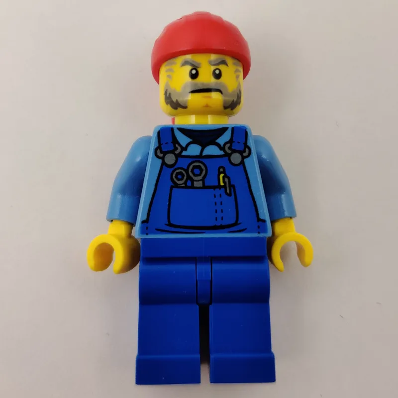 Man, Blue Overalls over Shirt, Red Bandana — minifigurine LEGO | Brick Broker