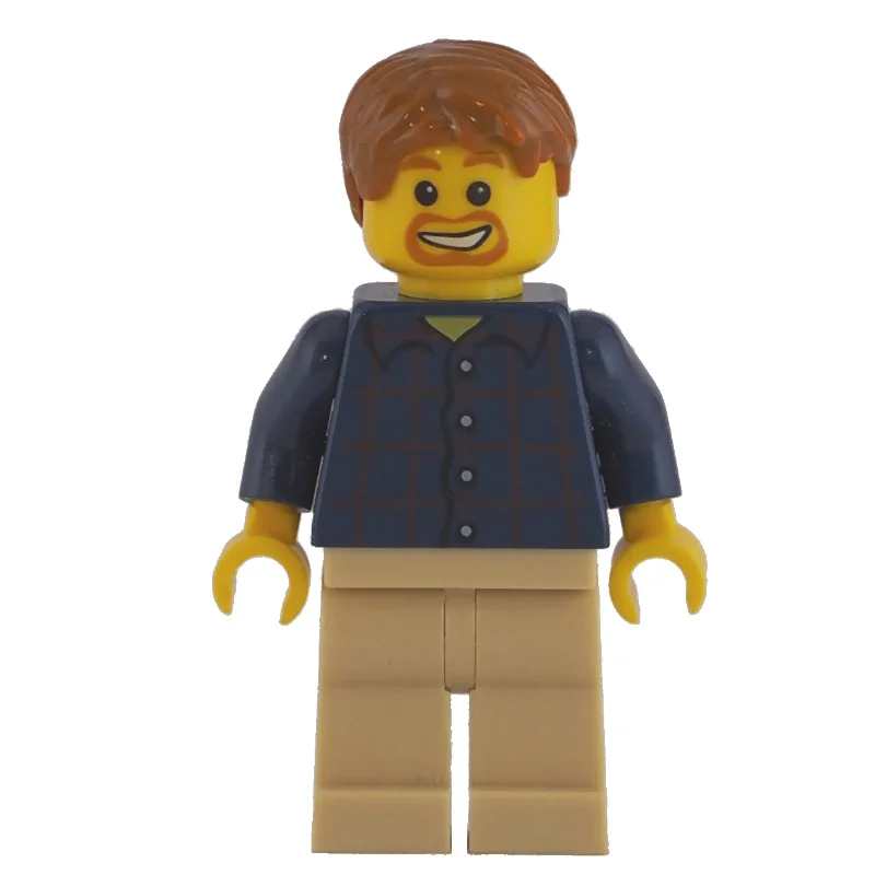 Man, Dark Blue Plaid Shirt, Tan Legs, Dark Or… — minifigurine LEGO | Brick Broker