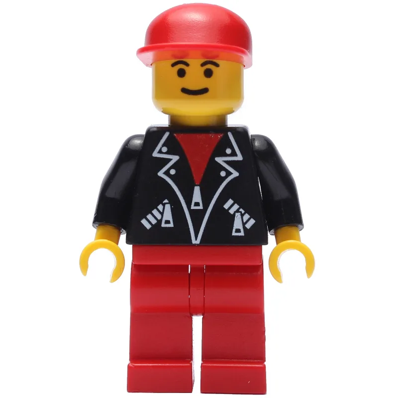 Man, Open Black Jacket over Red Shirt, Red Le… — minifigurine LEGO | Brick Broker