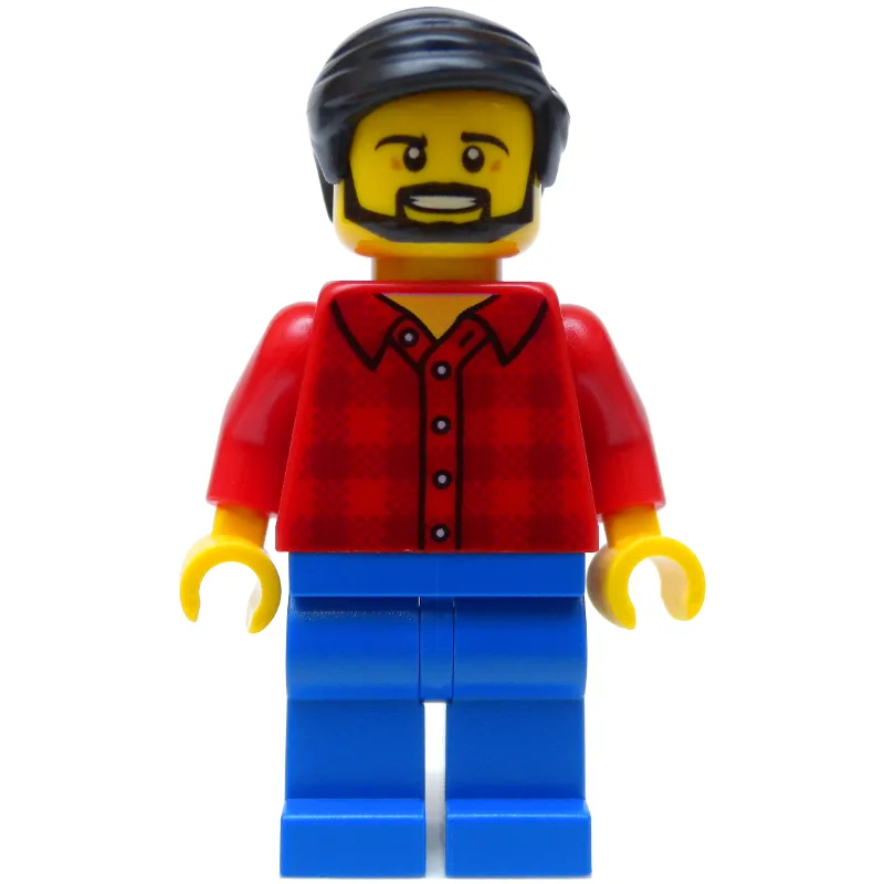 Man, Red Flannel Shirt, Blue Legs, Black Hair… — minifigurine LEGO | Brick Broker