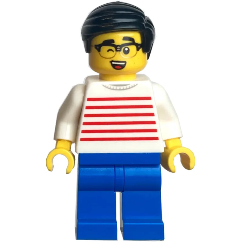 White Striped Torso, Blue Legs, Black Hair — minifigurine LEGO | Brick Broker