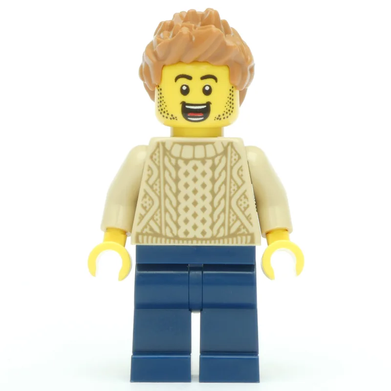 Tan Torso, Dark Blue Legs, Medium Nougat Hair — minifigurine LEGO | Brick Broker