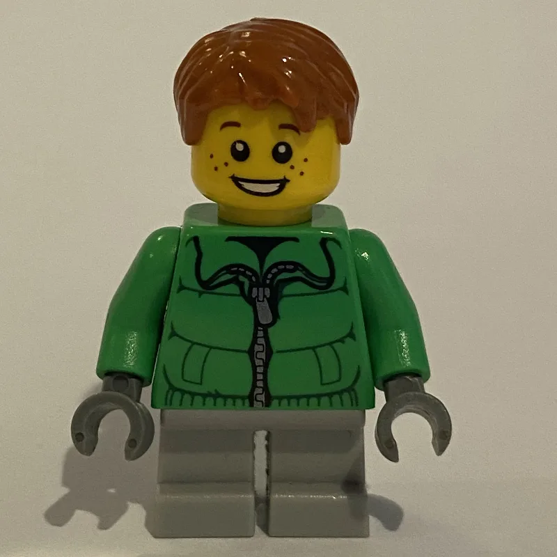 Boy, Green Jacket, Short Light Bluish Gray Le… — minifigurine LEGO | Brick Broker