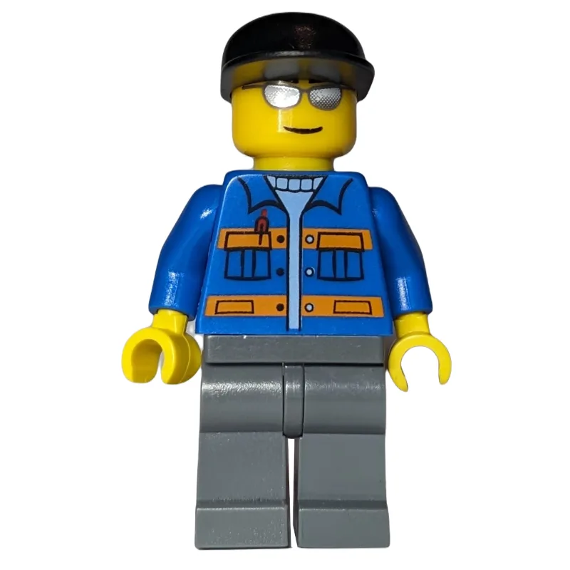 Worker, Blue Jacket with Orange Stripes, Dark… — minifigurine LEGO | Brick Broker