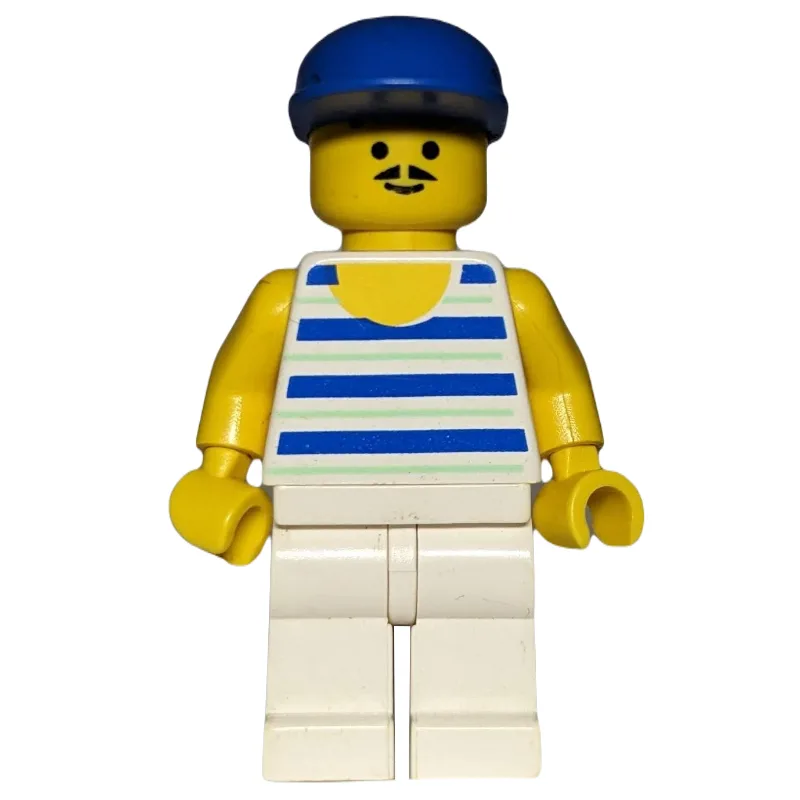 Man, Blue and White Striped Tank Top, Blue Ca… — minifigurine LEGO | Brick Broker