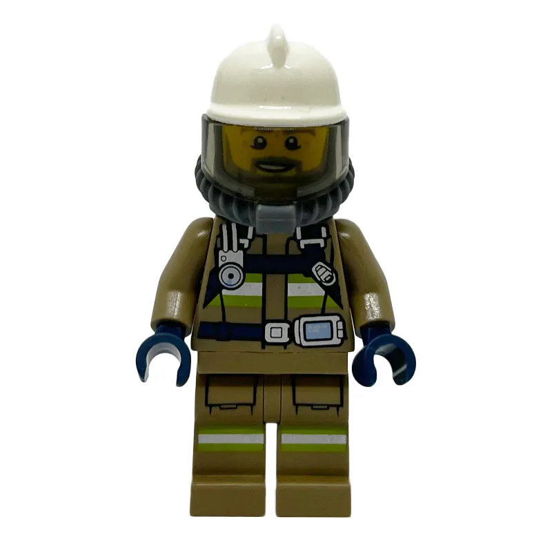 Firefighter, Dark Tan Firesuit, White Helmet,… — minifigurine LEGO | Brick Broker