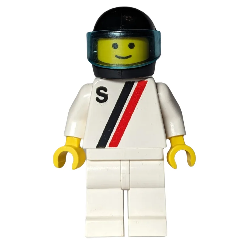 Racer, White Shirt with Two Stripes and 'S',… — minifigurine LEGO | Brick Broker