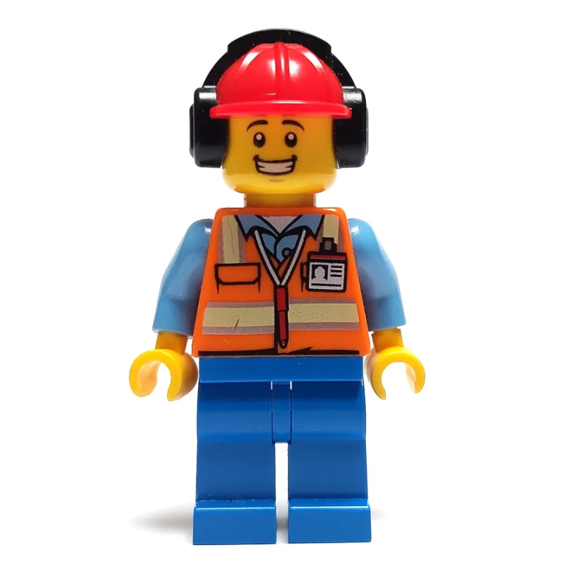 Ground Crew, Orange Safety Vest, Blue Legs, R… — minifigurine LEGO | Brick Broker