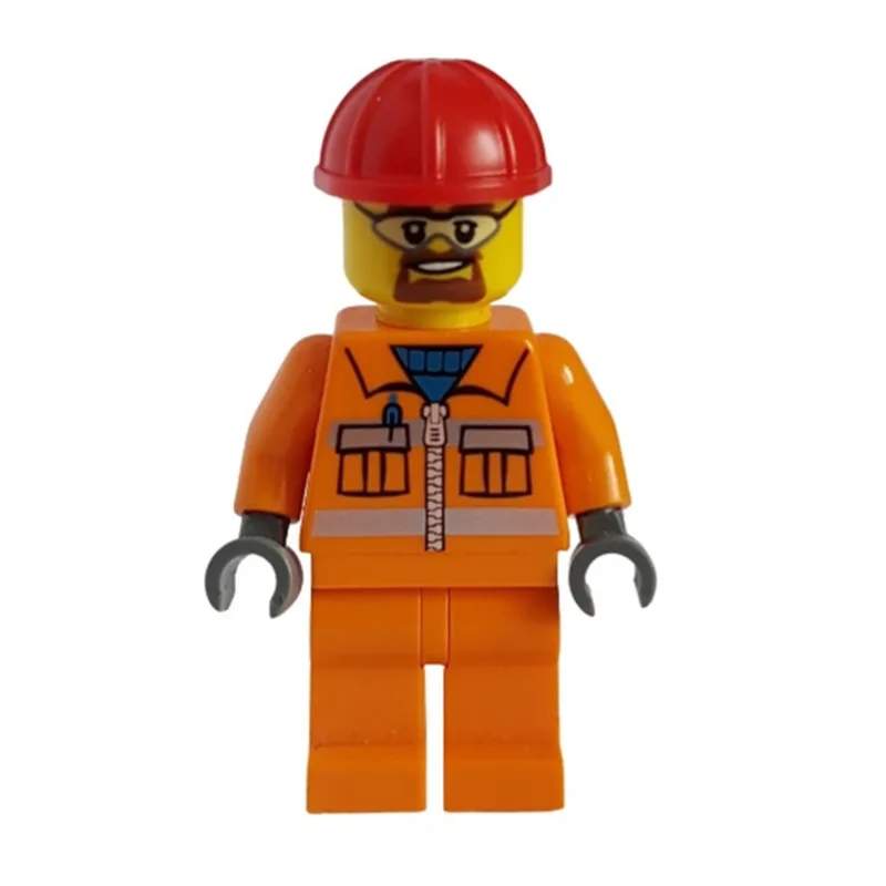 Construction Worker, Orange Jacket with Zippe… — minifigurine LEGO | Brick Broker