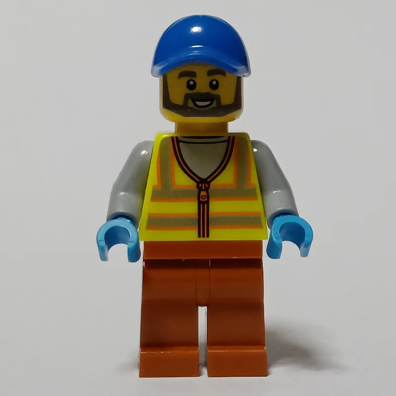 Man, Vibrant Yellow Safety Vest, Dark Orange… — minifigurine LEGO | Brick Broker