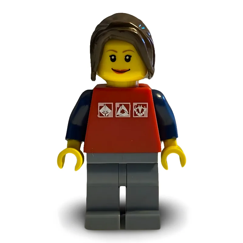 Woman, Red Top with Dark Blue Arms, Sand Blue… — minifigurine LEGO | Brick Broker