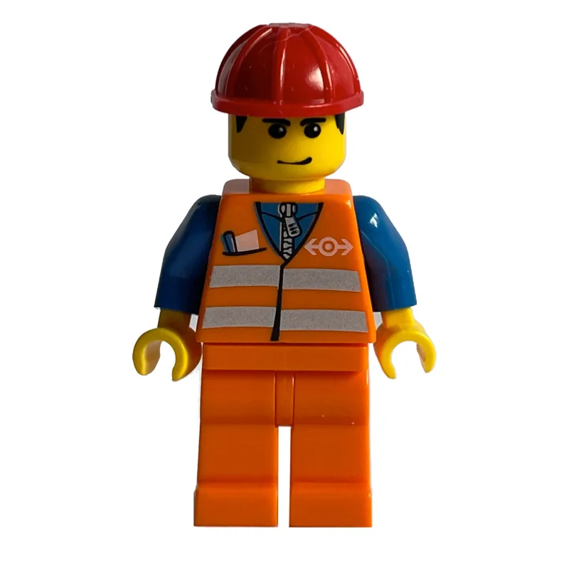 Train Worker - Orange Safety Vest, Orange Leg… — minifigurine LEGO | Brick Broker