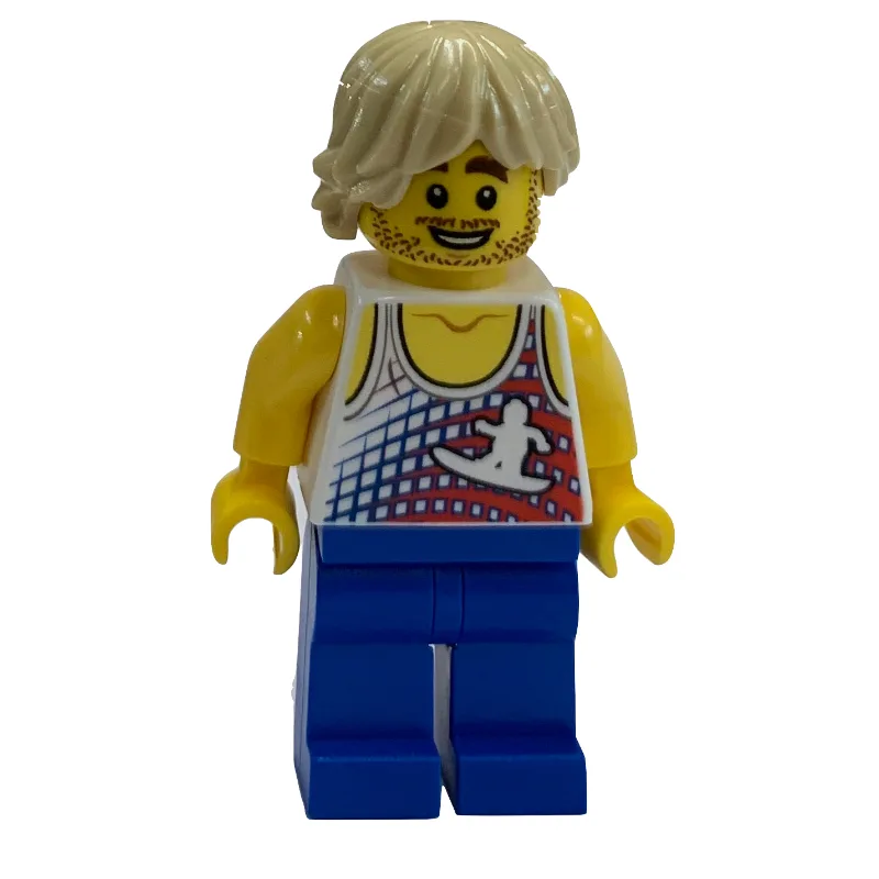 White Torso, Blue Legs, Tan Hair, Stubble Bea… — minifigurine LEGO | Brick Broker