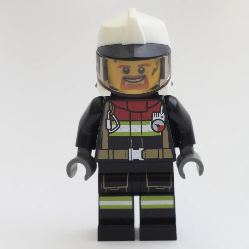 Fireman, Black Firesuit, White Helmet with Bl… — minifigurine LEGO | Brick Broker