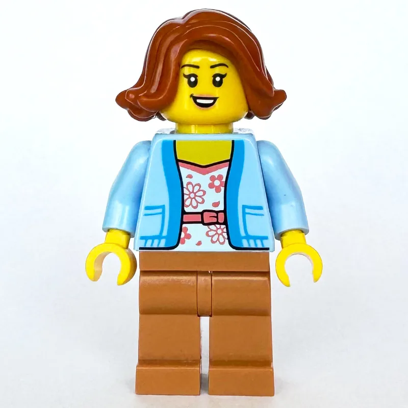 Woman, Bright Light Blue Cardigan, Medium Nou… — minifigurine LEGO | Brick Broker
