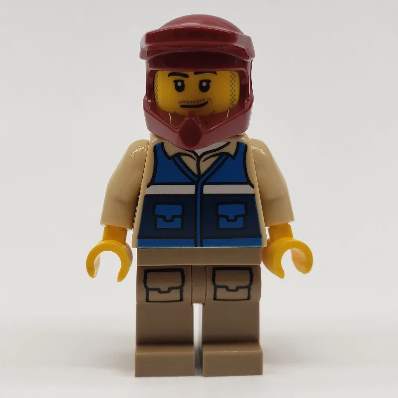 Man, Blue Vest, Dark Red Dirt Bike Helmet, St… — minifigurine LEGO | Brick Broker