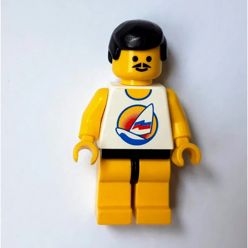 Man, White Tank Top with Windsurfer, Yellow L… — minifigurine LEGO | Brick Broker