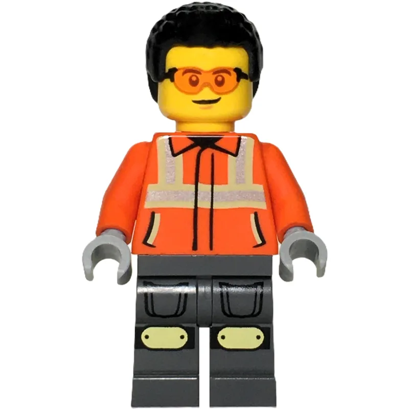Construction Worker, Reddish Orange Jacket, B… — minifigurine LEGO | Brick Broker