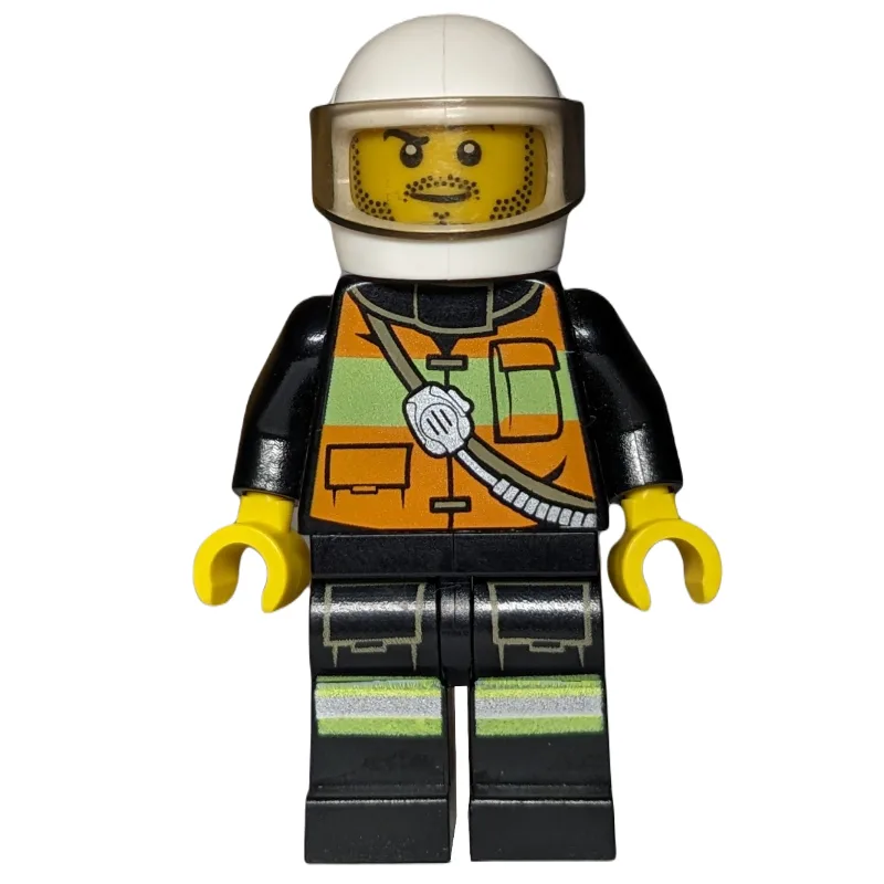 Fireman, Orange Safety Vest with Radio, White… — minifigurine LEGO | Brick Broker