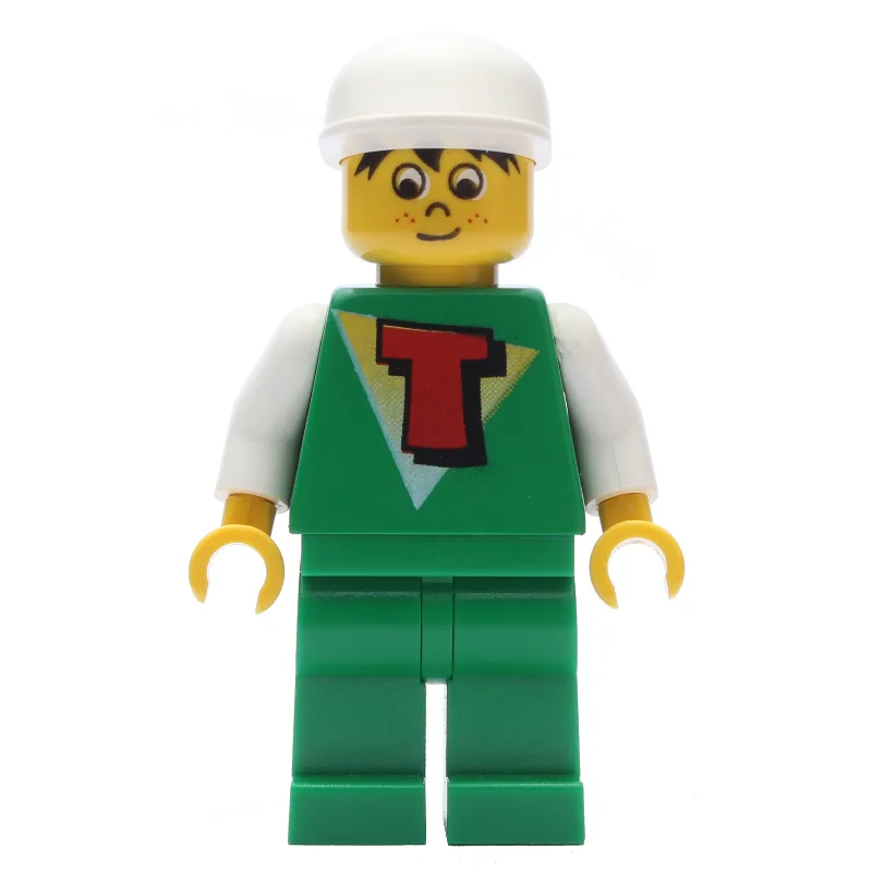 Green Torso with T, Green Legs, White Cap — minifigurine LEGO | Brick Broker