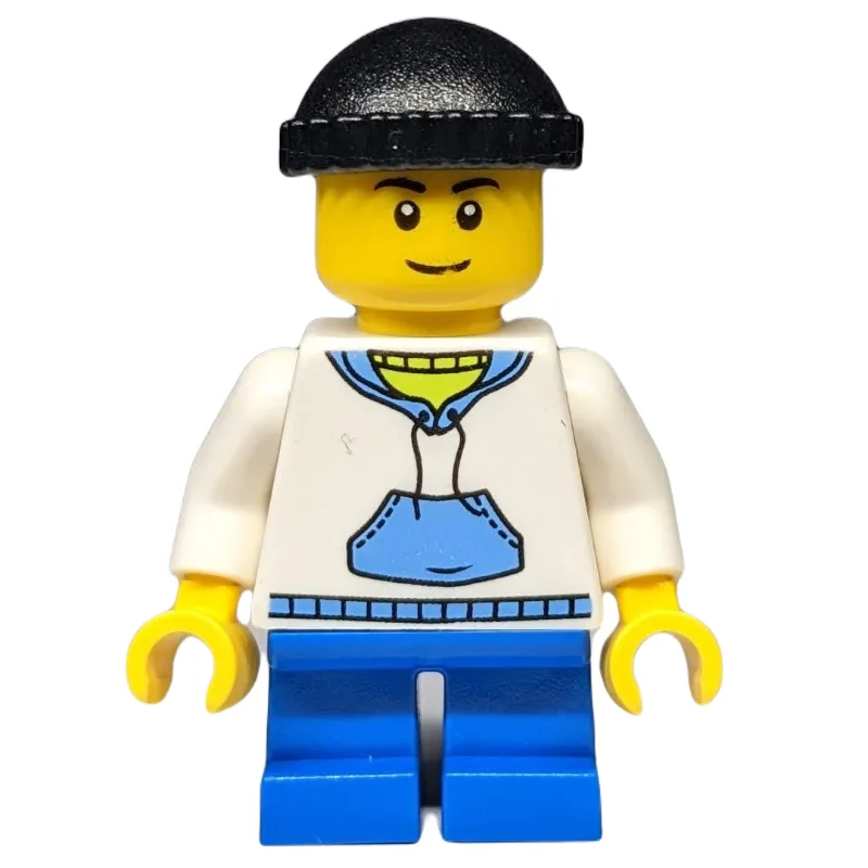 Boy, White and Blue Hoodie, Short Blue Legs,… — minifigurine LEGO | Brick Broker