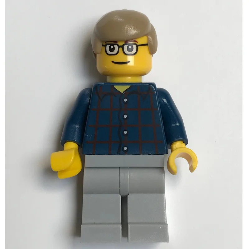 Man, Dark Blue Plaid Shirt, Light Bluish Gray… — minifigurine LEGO | Brick Broker