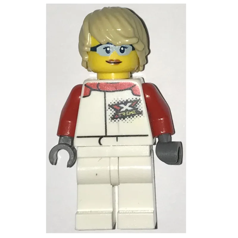 Racer, Woman, White and Red Jumpsuit, Tan Hai… — minifigurine LEGO | Brick Broker