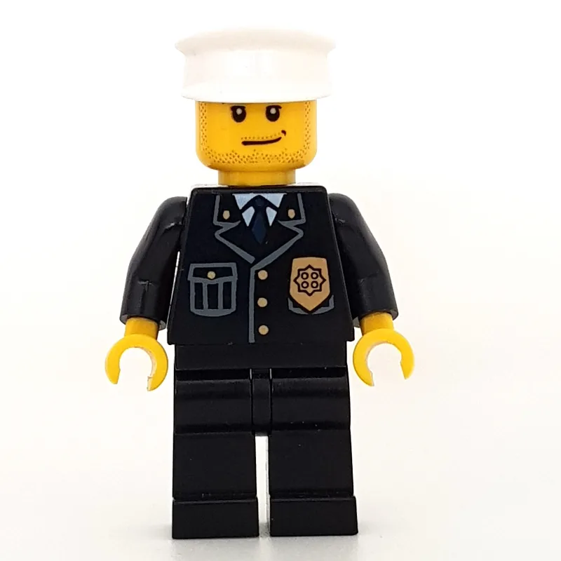 Policeman, Black Suit with Badge, White Hat,… — minifigurine LEGO | Brick Broker