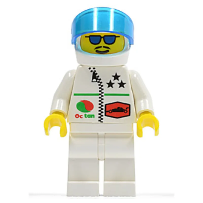 Racer, White Jacket with Zipper and Octan Log… — minifigurine LEGO | Brick Broker