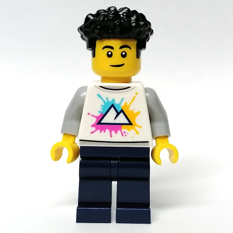 Man, White Shirt, Dark Blue Legs, Black Hair — minifigurine LEGO | Brick Broker