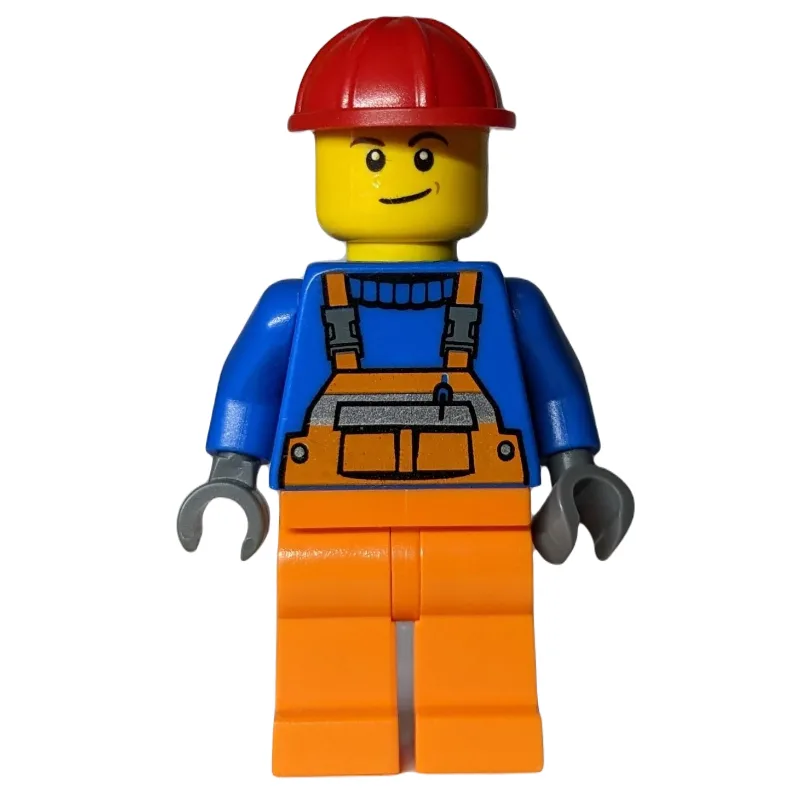 Worker, Orange Overalls over Blue Sweater, Re… — minifigurine LEGO | Brick Broker