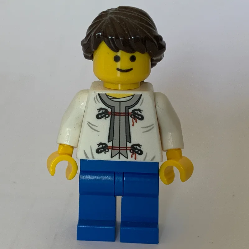 White Torso, Blue Legs, Dark Brown Hair — minifigurine LEGO | Brick Broker