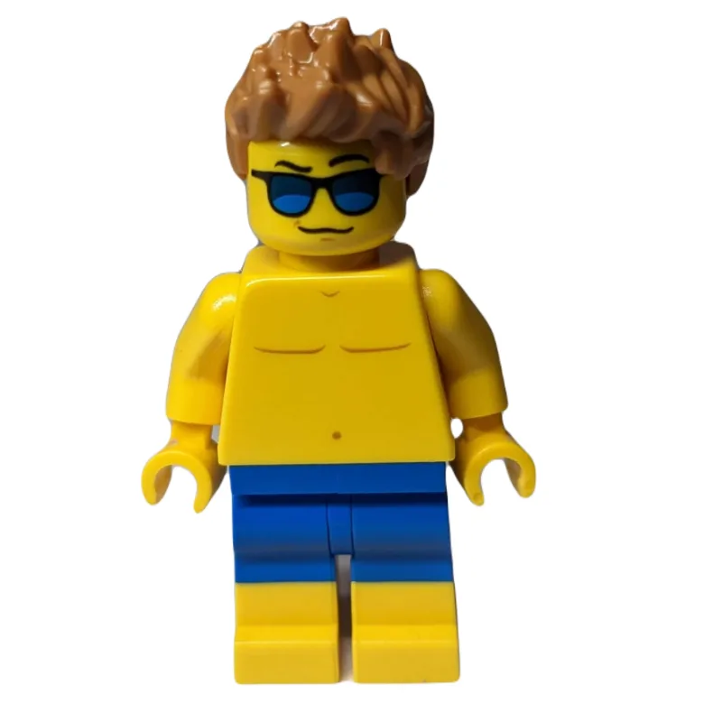 Man, Shirtless, Blue Swim Trunks, Medium Noug… — minifigurine LEGO | Brick Broker