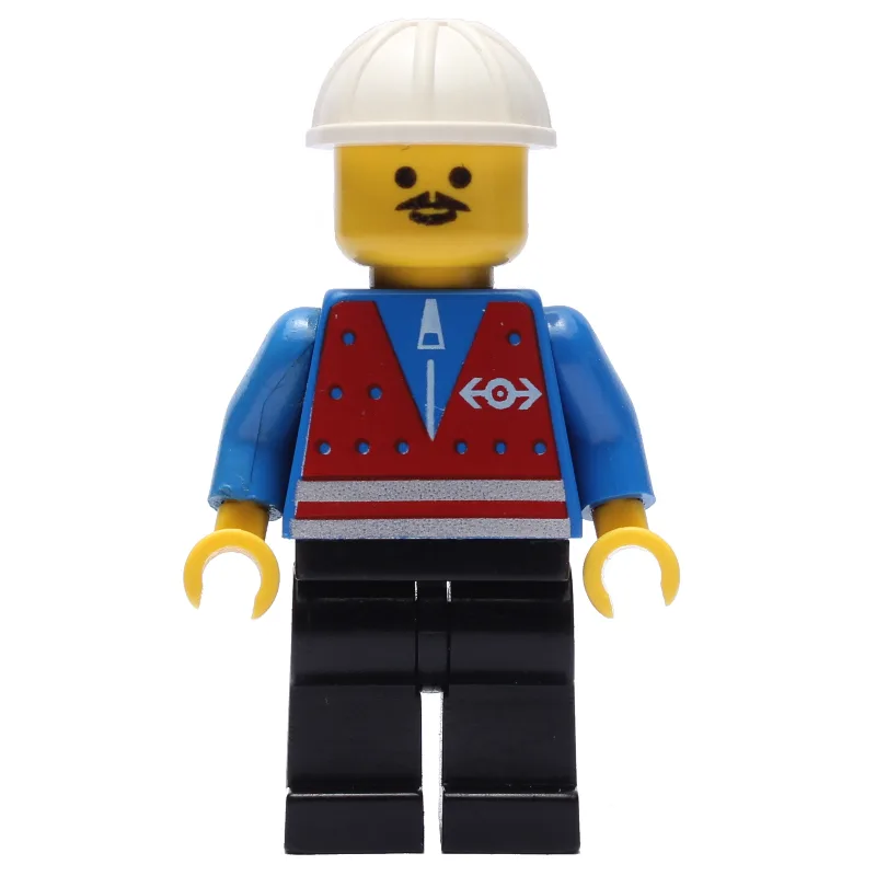 Train Worker - Red Vest, Black Legs, White He… — minifigurine LEGO | Brick Broker