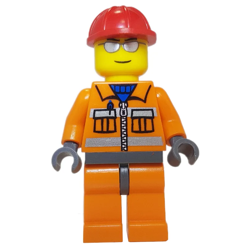 Construction Worker, Orange Jacket with Zippe… — minifigurine LEGO | Brick Broker