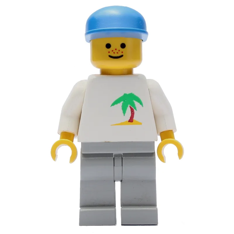 Man, White Top with Desert Island, Light Gray… — minifigurine LEGO | Brick Broker