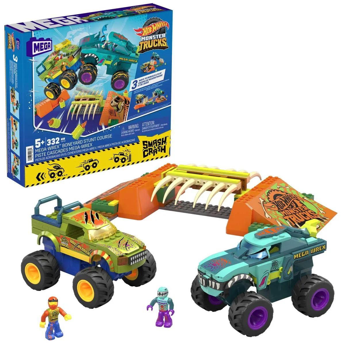 Mattel MEGA Hot Wheels Monster Trucks - Piste de cascade et collision Wrex Bones (HKF89) - prix | Brick Broker