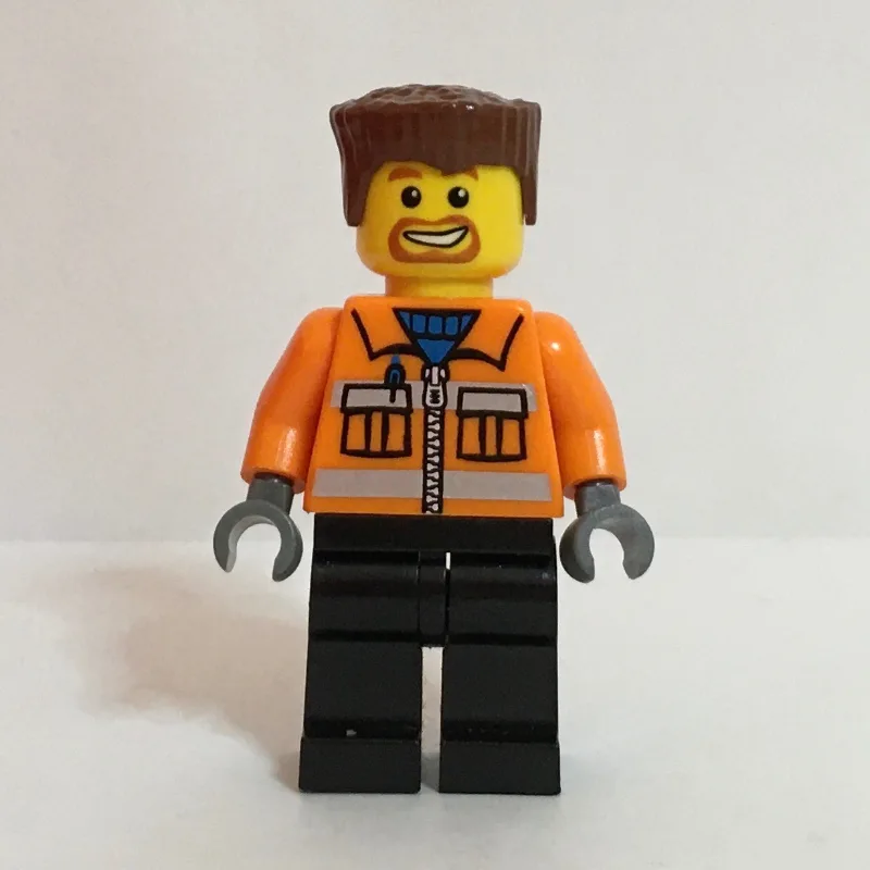 Construction Worker, Orange Jacket with Zippe… — minifigurine LEGO | Brick Broker
