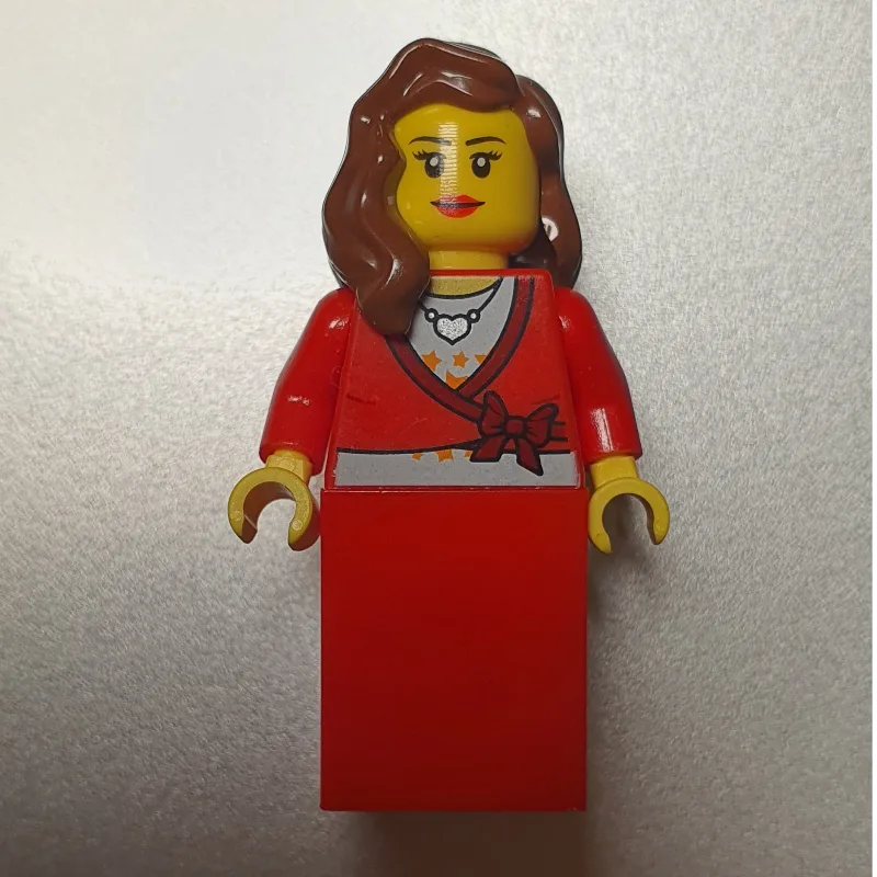 Woman, Cardigan Tied with Bow and Necklace, R… — minifigurine LEGO | Brick Broker