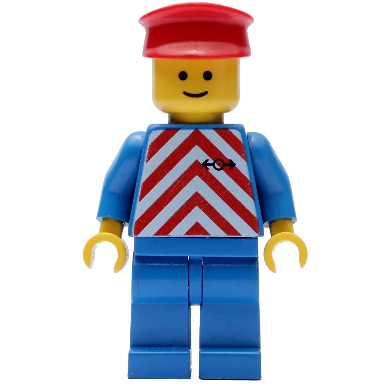 Train Worker - Red/White Shirt, Blue Legs, Re… — minifigurine LEGO | Brick Broker