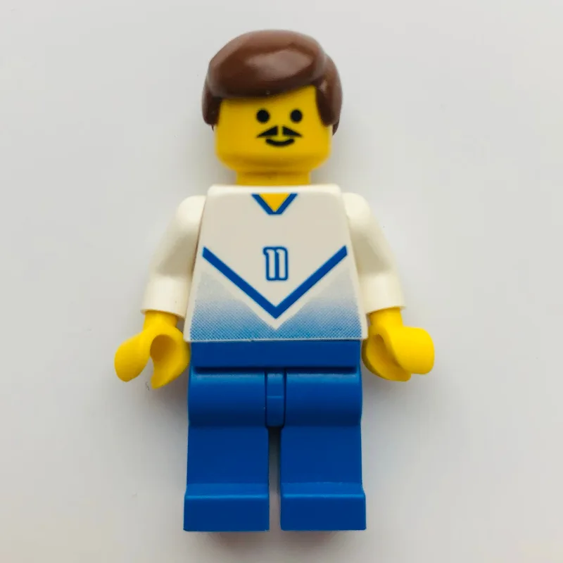 Soccer Player White Torso, Blue Legs #11 — minifigurine LEGO | Brick Broker