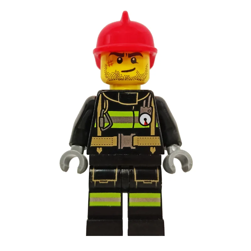 Fireman, Black Fire Suit with Gauge and Strap… — minifigurine LEGO | Brick Broker