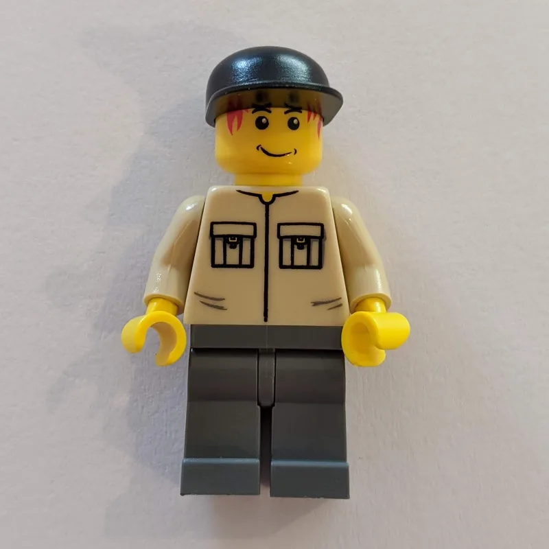 Man - Tan Shirt, Dark Bluish Gary Legs, Black… — minifigurine LEGO | Brick Broker