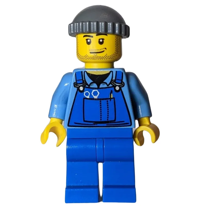 Man, Blue Overalls over Shirt, Blue Legs, Dar… — minifigurine LEGO | Brick Broker