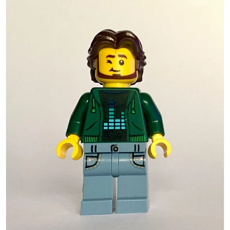 Man, Dark Green Torso, Sand Blue Legs, Dark B… — minifigurine LEGO | Brick Broker